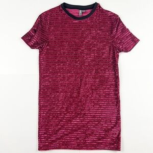 ASOS Velvet Look Long Line Striped Muscle‎ Shirt Size Small